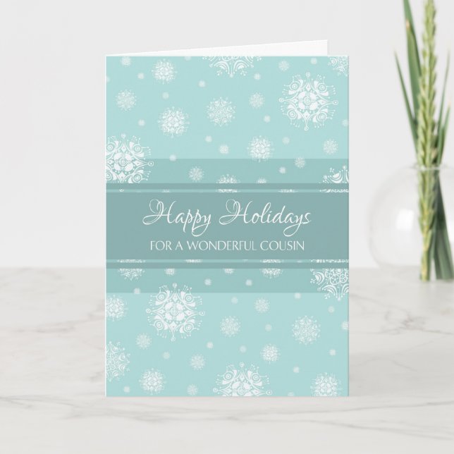 Cartão De Festividades Teal Snow Cousin Happy Holidays Christmas Card (Frente)