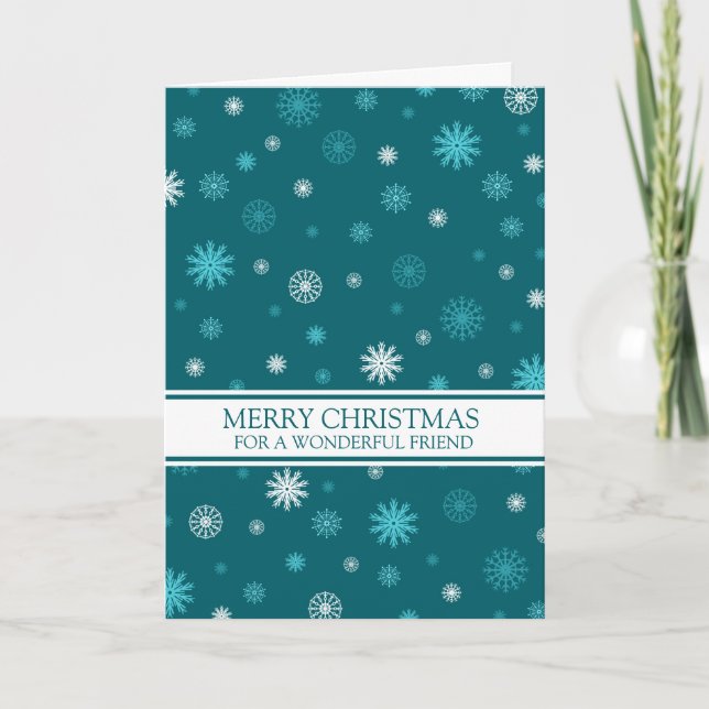 Cartão De Festividades Teal Snow Friendship Merry Christmas Card (Frente)