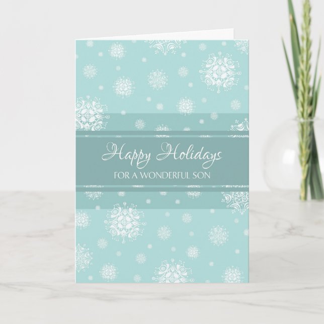 Cartão De Festividades Teal Snow Son Happy Holidays Christmas Card (Frente)
