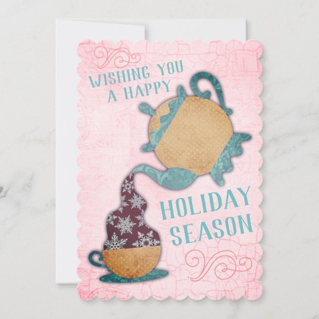 Cartão De Festividades Teapot snowflakes tea vendor Christmas card (Frente)