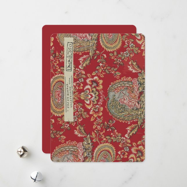 Cartão De Festividades Tecido vermelho antigo francês de Villefranche (Frente/Verso In Situ)