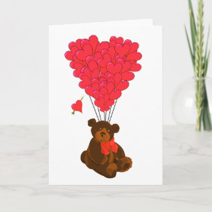 Cartão De Festividades Teddy bear and heart balloons