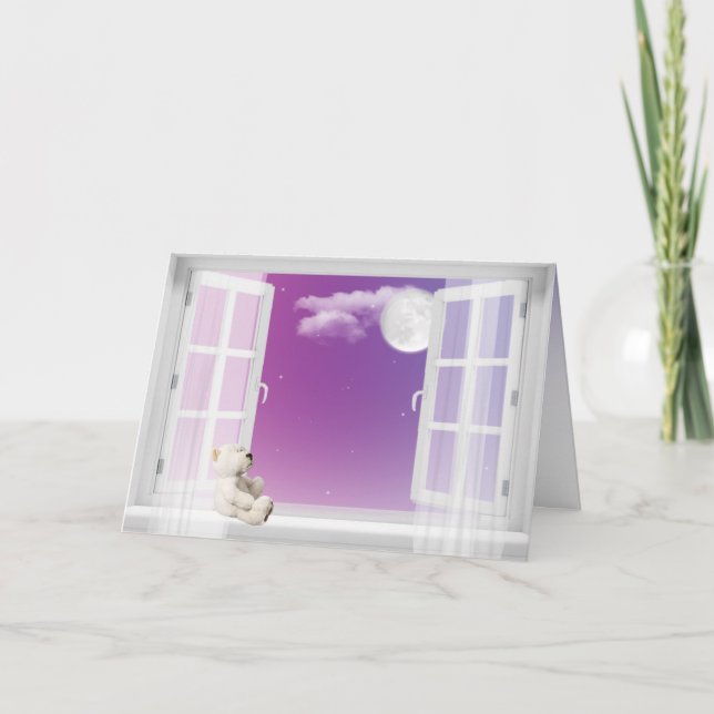 Cartão De Festividades Teddy Bear na janela pensando em você (Frente)
