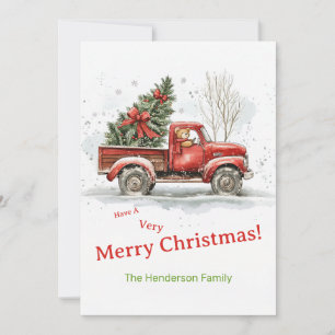 Cartão De Festividades Teddy Bear Old Red Truck Natais vintages