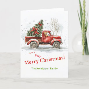 Cartão De Festividades Teddy Bear Old Red Truck Natais vintages