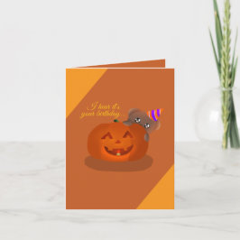 Cartão De Festividades Teddy Hiding Behind a Pumpkin Birthday Card
