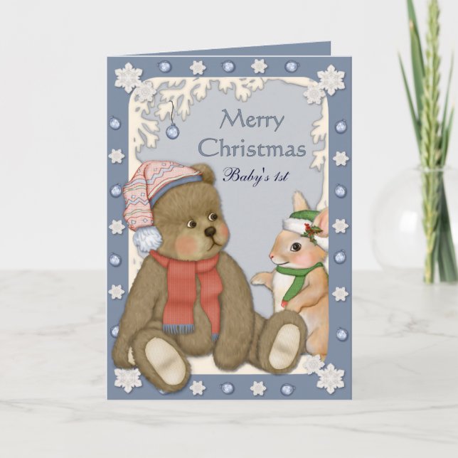 Cartão De Festividades Teddybear - Baby's First Christmas (Frente)