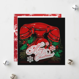 Cartão De Festividades Telefone antigo de Natal Vermelho