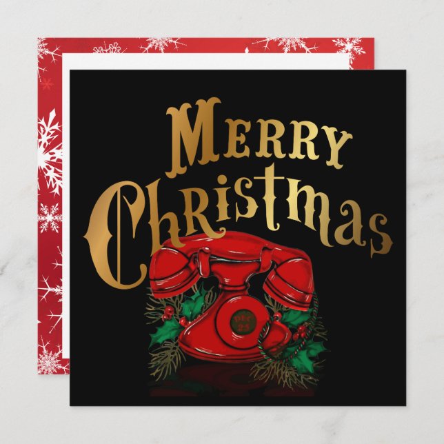 Cartão De Festividades Telefone antigo de Natal Vermelho (Frente/Verso)