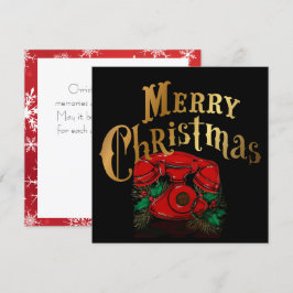 Cartão De Festividades Telefone antigo de Natal Vermelho