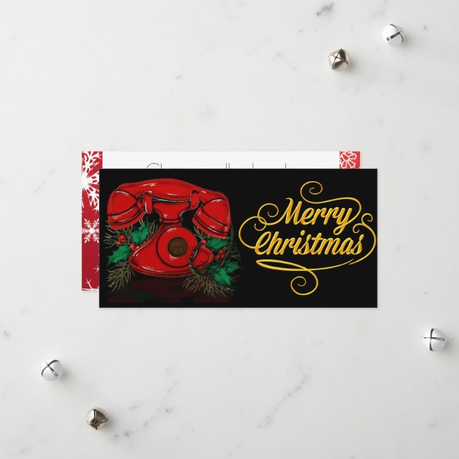 Cartão De Festividades Telefone antigo de Natal Vermelho (Frente/Verso In Situ)