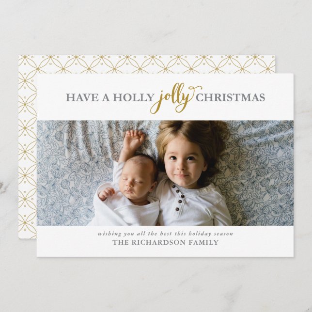 CARTÃO DE FESTIVIDADES TÊM UMA FOTO PLANA DE NATAL HOLLY JOLLY (Frente/Verso)
