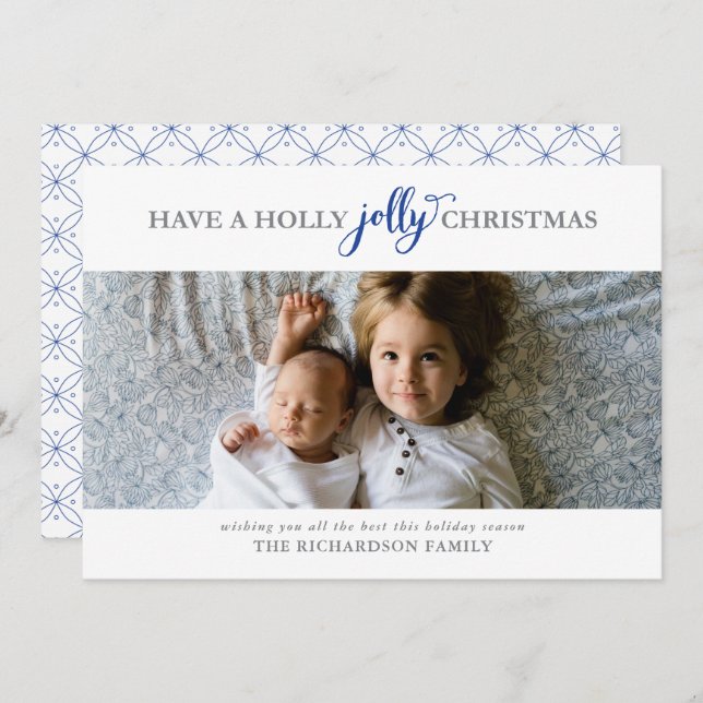 CARTÃO DE FESTIVIDADES TÊM UMA FOTO PLANA DE NATAL HOLLY JOLLY (Frente/Verso)