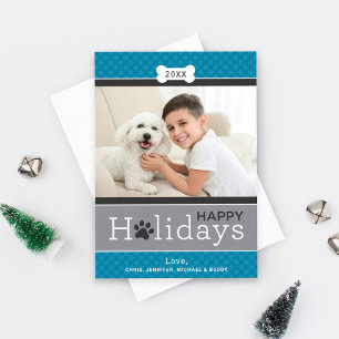 Cartão De Festividades Tema de Cachorro Azul Turquesa Moderno Feliz Natal