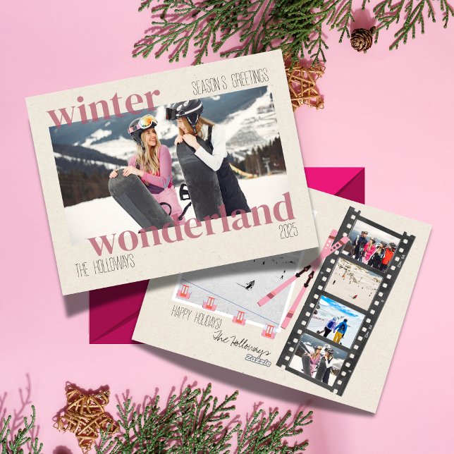 Cartão De Festividades Tema de Esqui Foto de Natal da Wonderland (Send snow day vibes with this bold, modern holiday photo design.)