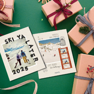 Cartão De Festividades Tema de Esqui Foto de Natal Única para Inverno