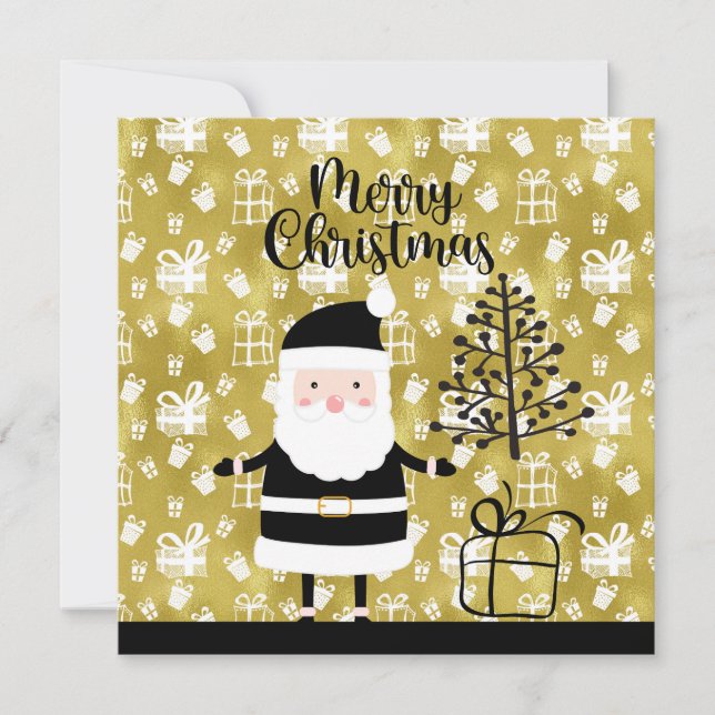 Cartão De Festividades Tema de Natal e ouro do Papai Noel (Frente)