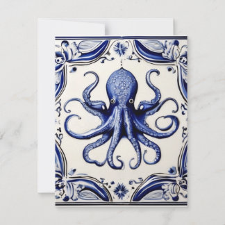 Cartão De Festividades Tema Octopus Blue/White Sea Ocean
