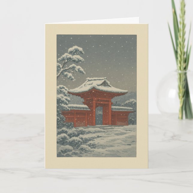 Cartão De Festividades Temple in the Snow - Japanese Christmas Card (Frente)