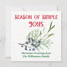 Cartão De Festividades Temporada de Alegrias Simples Blue Juniper Natal