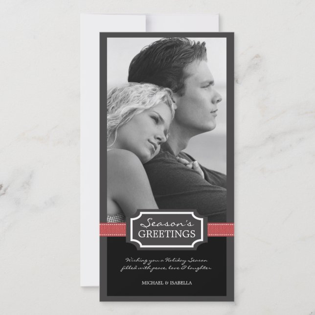 Cartão De Festividades Temporada de Elegância Saudação de Natal Fita Verm (Frente)