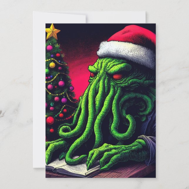 Cartão De Festividades Temporada de Férias do Cthulhu Natal Creepy Christ (Frente)