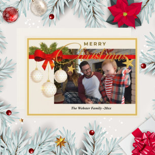 Cartão De Festividades Temporada de Fotos de Natal  Pinheiro Férias Branc