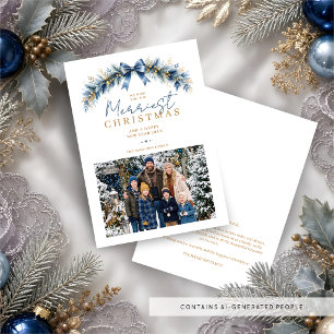 Cartão De Festividades Temporada de Natal Floral Azul Dourado TMF26
