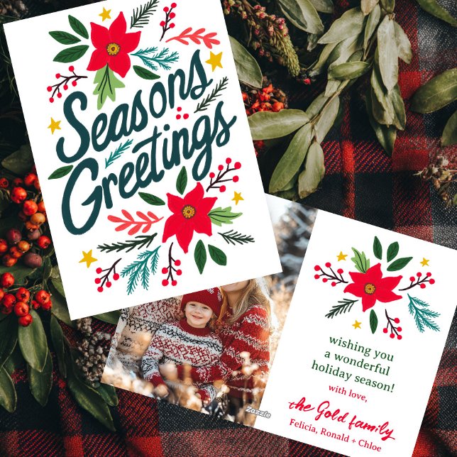 Cartão De Festividades TEMPORIZAÇÕES AUMENTA FOTO PERSONALIZADA DE Natal (SEASONS GREETINGS Christmas CUSTOM PHOTO hand Drawn Cute Modern Holiday Card
)