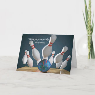 Cartão De Festividades Ten-pin bowling Christmas card with verse