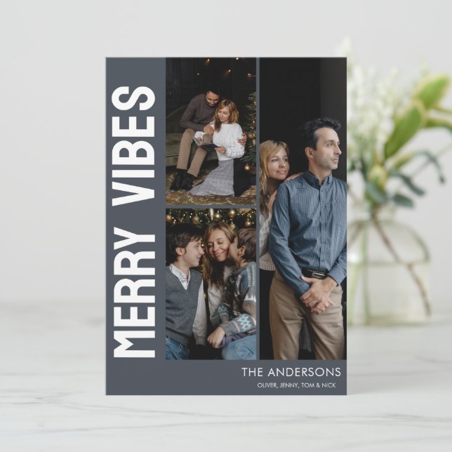 Cartão De Festividades Tendy Modern 3 Photo Feliz Vibes (Em pé/Frente)
