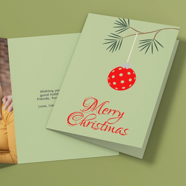 Cartão De Festividades Tendy Pickleball Ornament Foto de Natal Verde (Criador carregado)