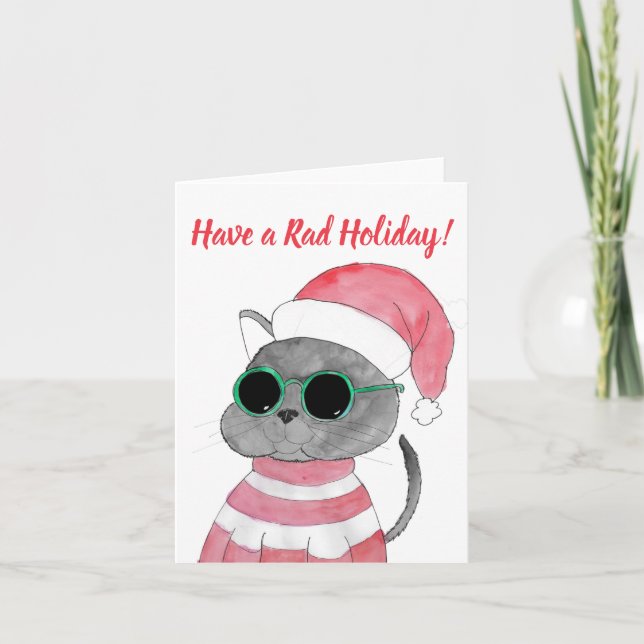 Cartão De Festividades Tenha um Férias Radical Gato (Frente)