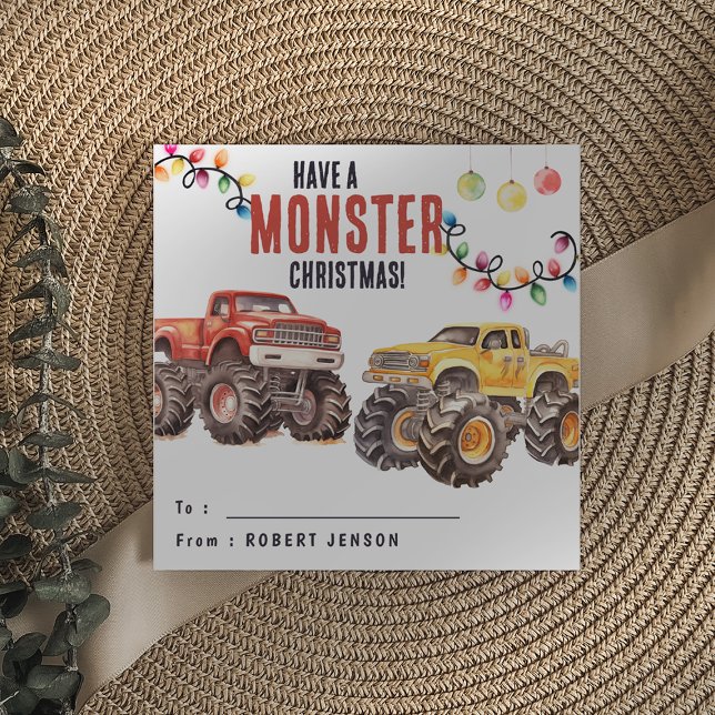 Cartão De Festividades Tenha Um Natal De Monstro | Monster Truck Kids (Criador carregado)