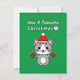 Cartão De Festividades Tenha um Natal Pawesome - Gato Malhado Cinza