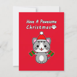 Cartão De Festividades Tenha um Natal Pawesome - Gato Tabby Cinza