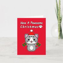 Tenha um Natal Pawesome - Gato Tabby Cinza
