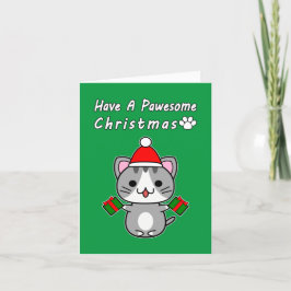Cartão De Festividades Tenha um Natal Pawesome - Gato Tabby Cinza