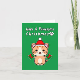 Cartão De Festividades Tenha um Natal Pawesome - Gato Tabby Gengibre