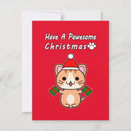 Cartão De Festividades Tenha um Natal Pawesome - Gato Tabby Gengibre