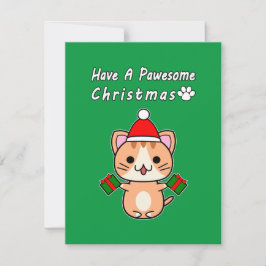Cartão De Festividades Tenha um Natal Pawesome - Gato Tabby Gengibre