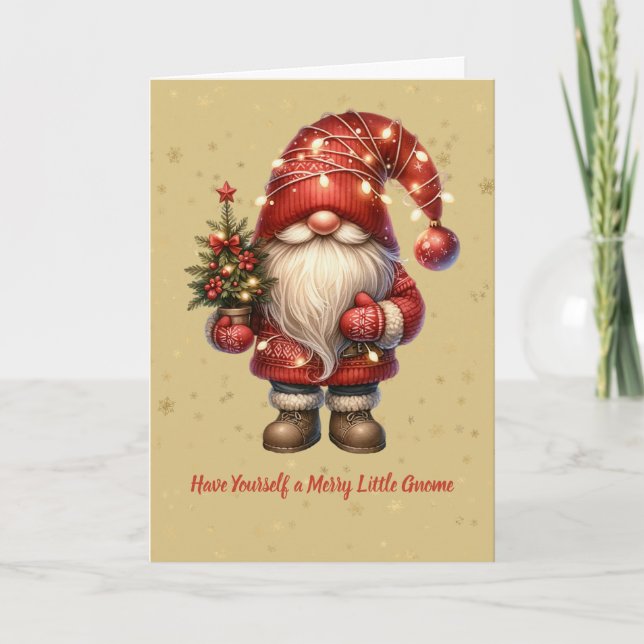 Cartão De Festividades Tenha um pequeno gnomo alegre no Natal (Frente)