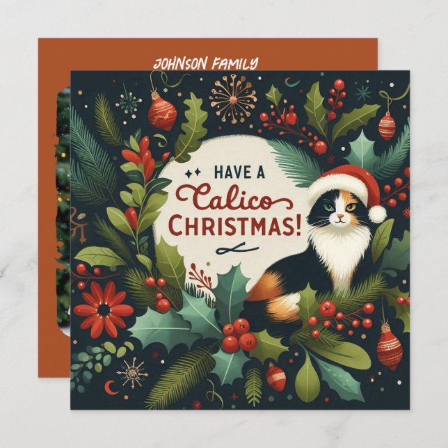 Cartão De Festividades Tenha uma coroa de calico Chritmas (Frente/Verso)