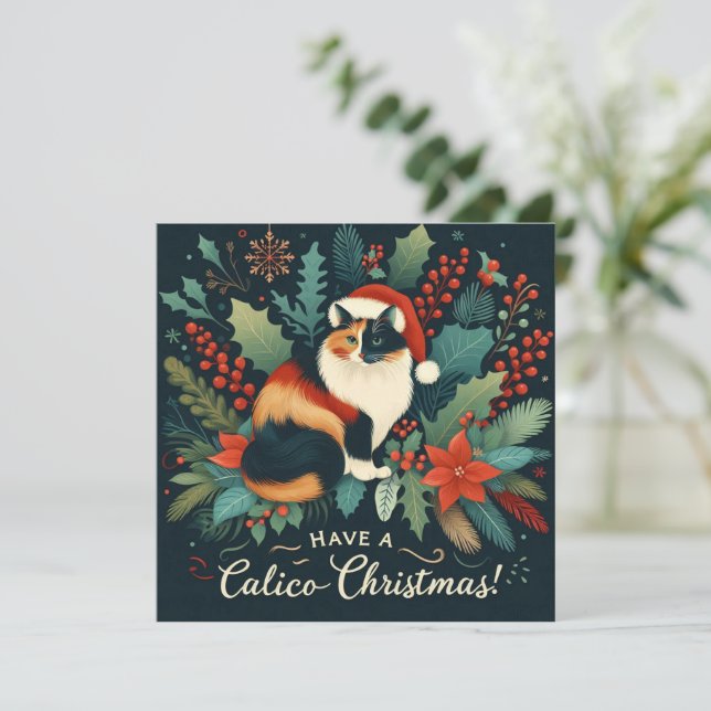 Cartão De Festividades Tenha uma coroa de calico Chritmas (Em pé/Frente)