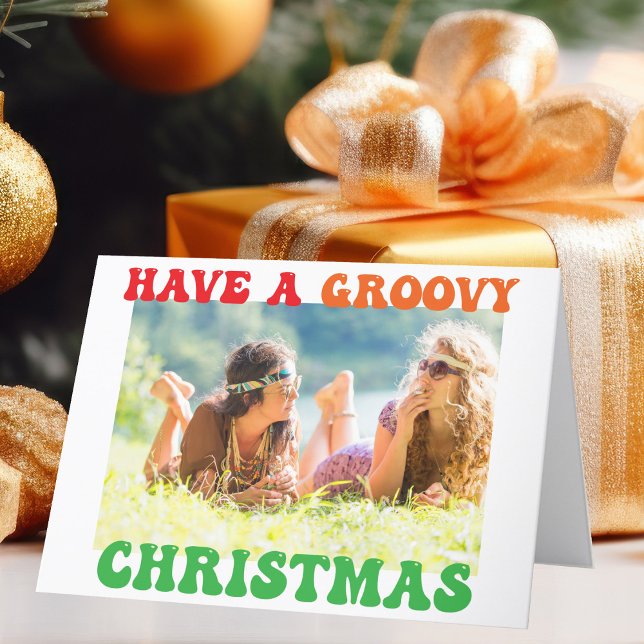Cartão De Festividades Tenha uma foto de hippie de Natal em Groovy (Criador carregado)