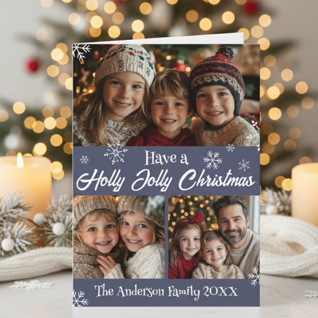 Cartão De Festividades Tenham Uma Foto Personalizada De Natal Holly Jolly (Have A Holly Jolly Christmas Custom Photo Holiday Card)