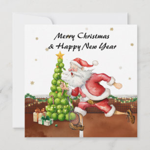 Cartão De Festividades Tenis de Natal com Papai Noel na quadra