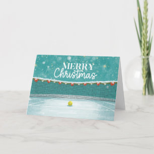 Cartão De Festividades Tênis Feliz Natal bola de tênis no court H