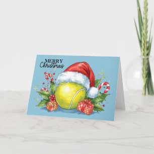 Cartão De Festividades Tênis Feliz Natal bola de tênis no court H