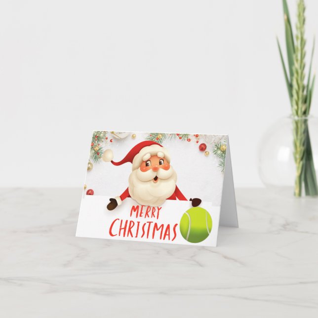 Cartão De Festividades Tênis Feliz Natal com bola de tênis (Frente)